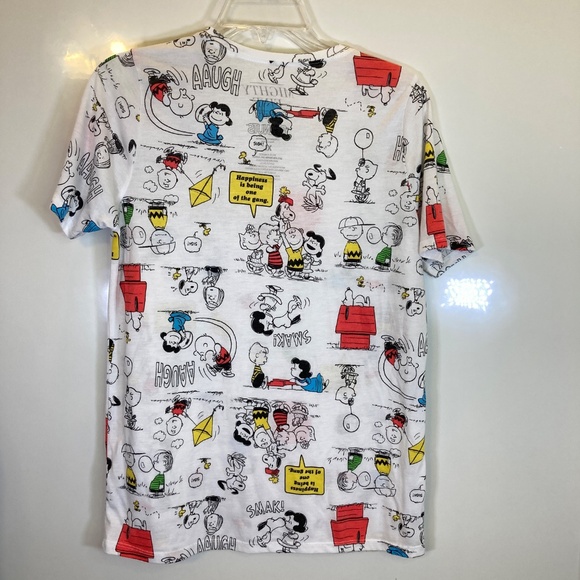 Peanuts AOP Snoopy Charlie Brown White Short Sleeve Shirt Sz XL Juniors - Picture 9 of 13